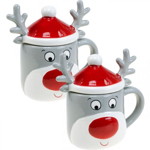 Floristik24 Tasse de Noël mug renne avec couvercle H15cm 2pcs