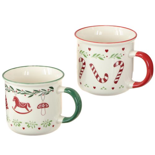Floristik24 Mug de Noël en céramique rouge vert crème H9cm 2pcs