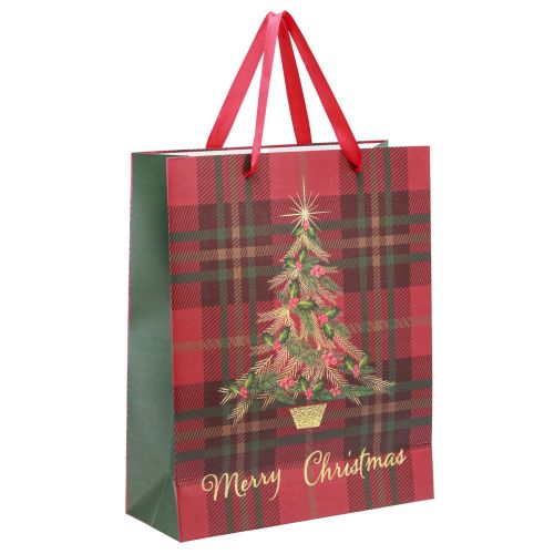 Floristik24 Sac de Noël avec poignées sapin de Noël à carreaux 26×32×10cm 4pcs