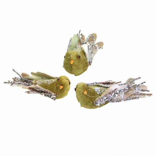 Floristik24 Décoration de Noël oiseau sur clip vert, paillettes 12cm 6pcs assortis