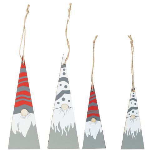 Nains de Noël en bois à suspendre gris rouge 15/19,5 cm 8 pièces