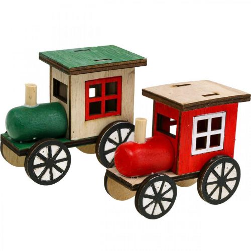 Article Train de Noël décoration ferroviaire locomotive en bois H7.5cm 4pcs
