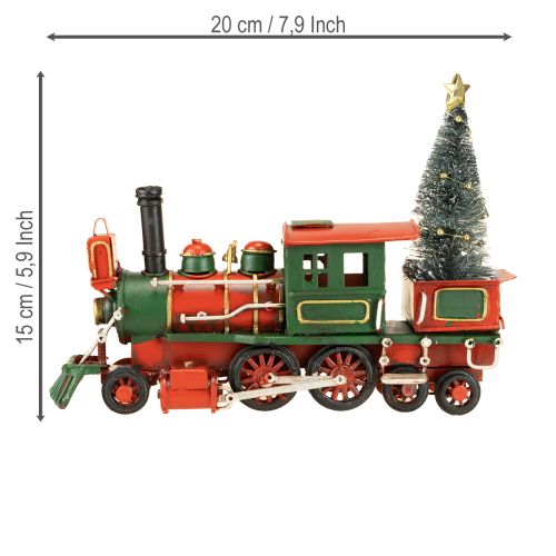 Article Train de Noël locomotive décorative en métal rouge avec sapin de Noël 20 cm