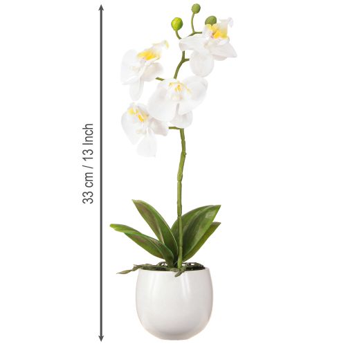 Article Orchidée blanche artificielle en pot Phalaenopsis H33cm