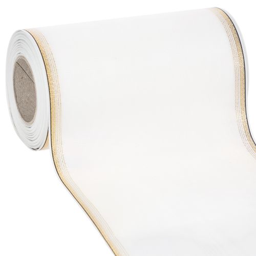 Floristik24 Ruban moiré blanc pour couronne, bordé de perles dorées, 175 mm - Ruban élégant pour la décoration et l'art floral