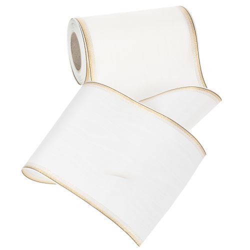 Article Ruban moiré blanc pour couronne, bordé de perles dorées, 175 mm - Ruban élégant pour la décoration et l'art floral