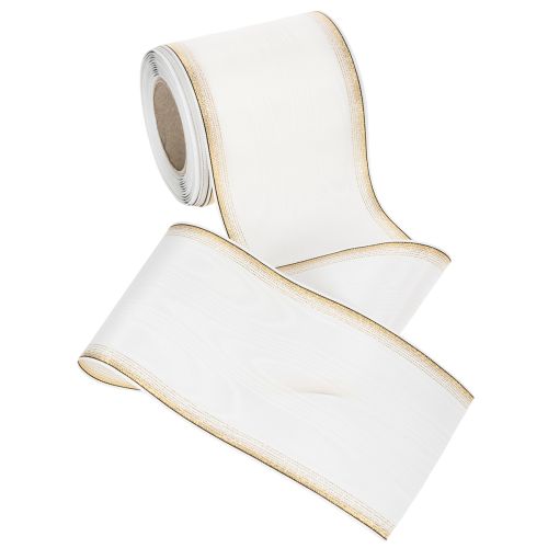 Article Ruban moiré blanc pour couronne, bordé de perles et de taffetas, ruban décoratif, ruban de deuil, largeur 100 mm, longueur 25 m