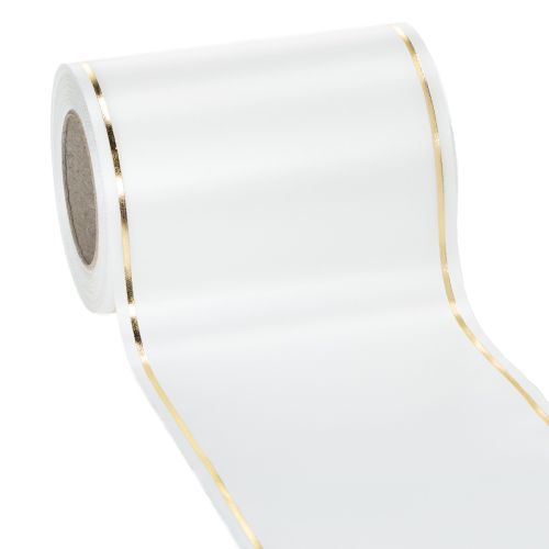 Floristik24 Ruban blanc à bordure dorée pour impression numérique, ruban satiné, imperméable, 25 m x 125 mm