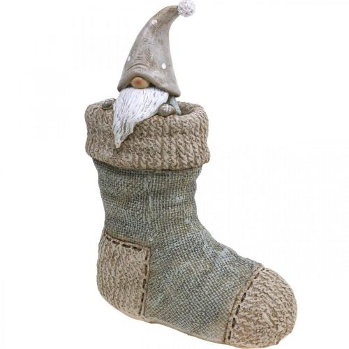 Floristik24 Chaussette de Noël Nain de Noël Gris Blanc H22cm