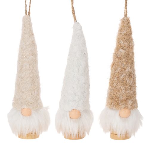 Ensemble de 6 figurines lutins en bois et textile avec barbe à suspendre 17 cm acheter | Floristik24.fr