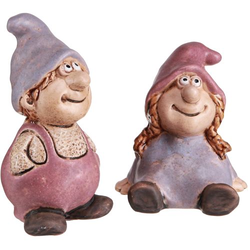 Floristik24 Gnome Spring Garçon Fille Paire Violet Rose H10/14cm 2 pcs