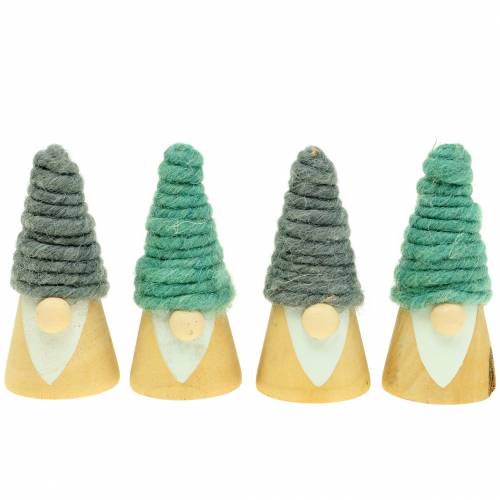 Décoration de Noël Figure en bois nain avec chapeau de laine 7cm 8pcs