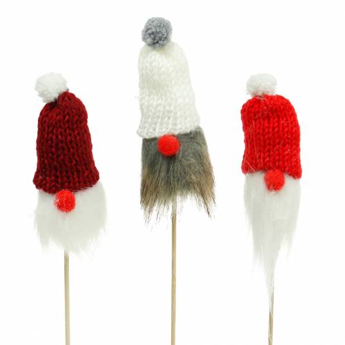 Article Nain à coller avec bonnet tricoté rouge, blanc, gris 11–13 cm L34–35,5 cm 12 pcs
