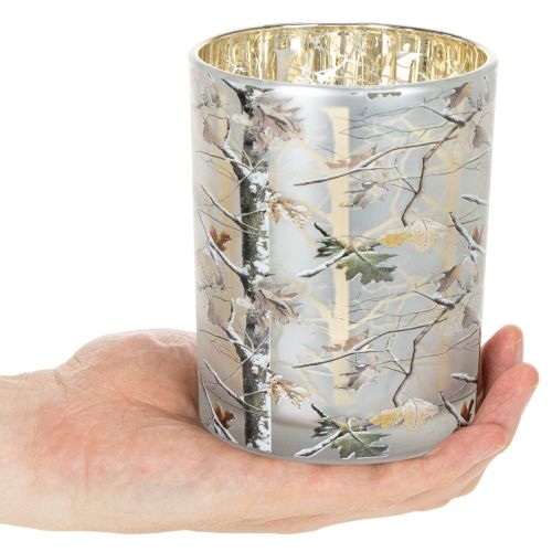 Photophore en verre motif branches intérieur doré 12 cm | Floristik24.fr