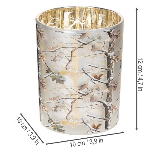 Photophore en verre motif branches intérieur doré 12 cm | Floristik24.fr