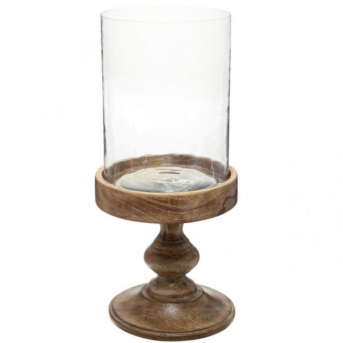 Lanterne en verre sur socle en bois verre décoratif aspect antique Ø18cm H38cm