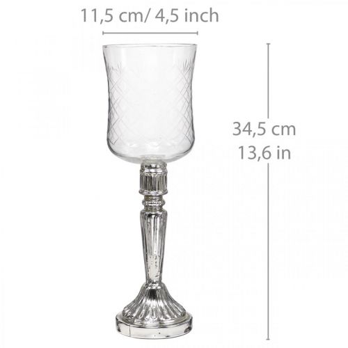 Lanterne verre bougie verre aspect antique clair, argent Ø11.5cm H34.5cm