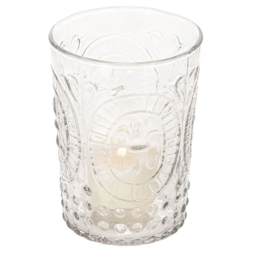 Lanterne tempête en verre, bougeoir, porte-bougie chauffe-plat, verre Ø7,5 cm H10 cm | Floristik24.fr