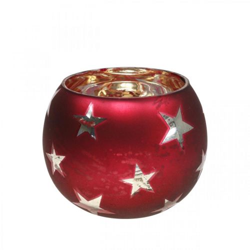 Lanterne verre photophore verre avec étoiles rouge Ø9cm H7cm
