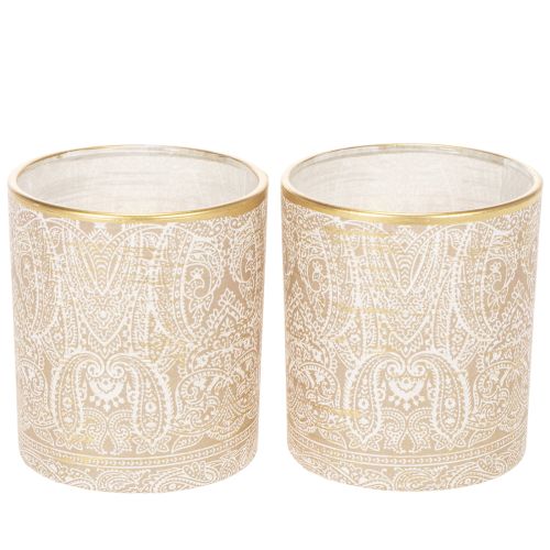 Porte-bougie chauffe-plat en verre à motif cachemire, Ø8 cm, H9 cm, lot de 2 acheter | Floristik24.fr
