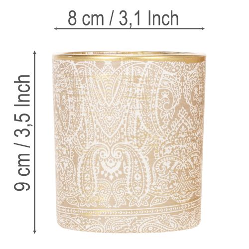 Porte-bougie chauffe-plat en verre à motif cachemire, Ø8 cm, H9 cm, lot de 2 | Floristik24.fr