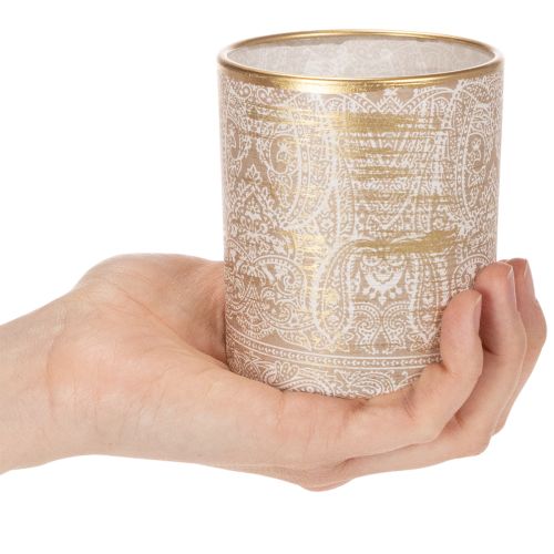 Porte-bougie chauffe-plat en verre à motif cachemire, Ø8 cm, H9 cm, lot de 2 | Floristik24.fr