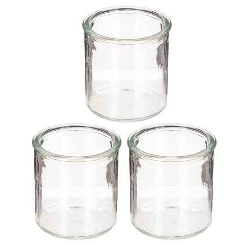 Lot de 3 photophores ronds en verre transparent 8 cm | Floristik24.fr
