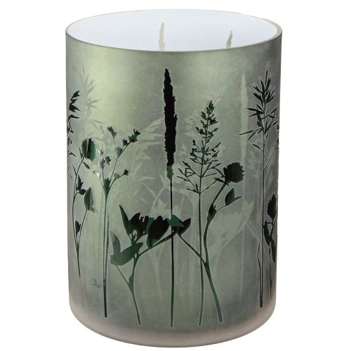 Floristik24 Lanterne grande déco en verre blanc vert motif prairie H24cm