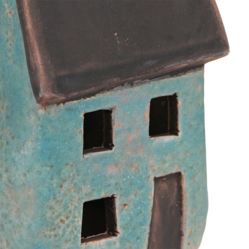 Floristik24 Maison lanterne maison en céramique bleu marron H15,5/17,5cm 2 pcs