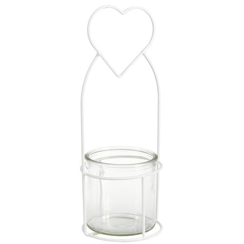 Article Lanterne Coeur Blanc Support Lanterne Verre Ø12cm H30cm 2pcs