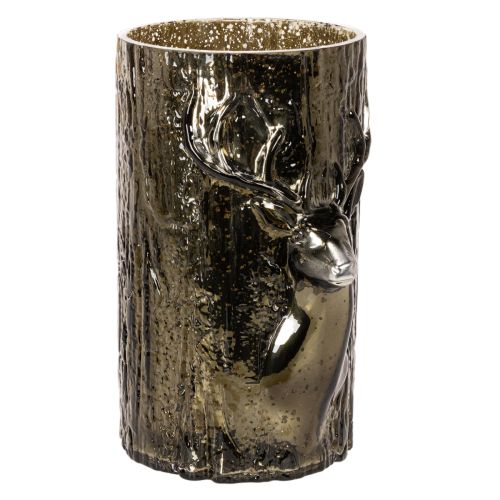 Lantern en verre avec tête de cerf et motifs d’arbres, 26 cm, vert-brun acheter | Floristik24.fr