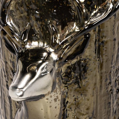 Lantern en verre avec tête de cerf et motifs d’arbres, 26 cm, vert-brun | Floristik24.fr