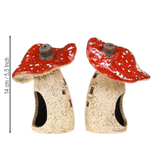 Article Lanterne en céramique champignons décoration automne H12,5/14cm 2 pcs