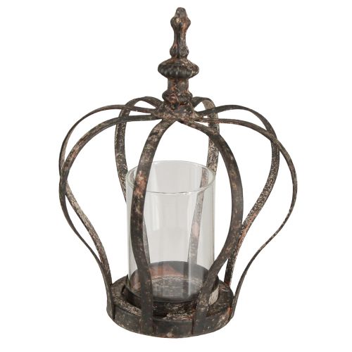 Floristik24 Lanterne couronne noir rouille avec verre bougie Ø14cm H18cm