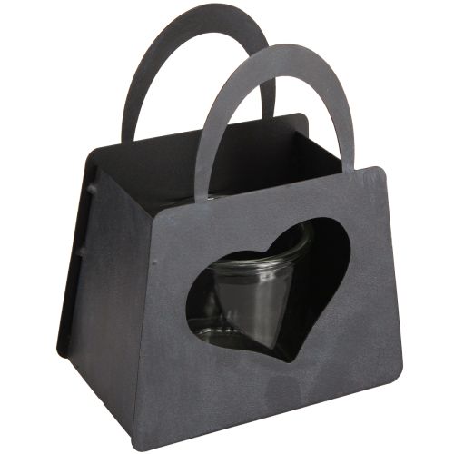 Article Lanterne Décoration Sac Métal avec Coeur Anthracite H18cm 2pcs