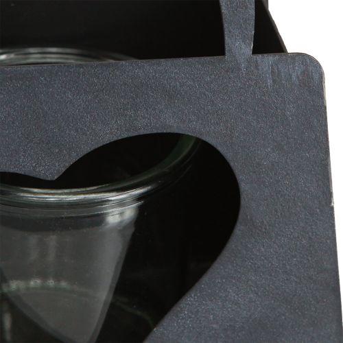 Article Lanterne Décoration Sac Métal avec Coeur Anthracite H18cm 2pcs