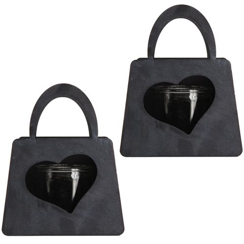 Article Lanterne Décoration Sac Métal avec Coeur Anthracite H18cm 2pcs
