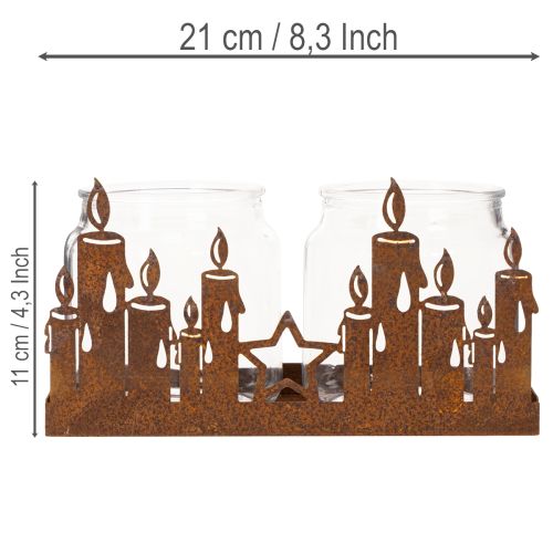 Lanterne en métal avec insert en verre, finition métal rouillé, porte-bougie décoratif, 21,5 cm | Floristik24.fr