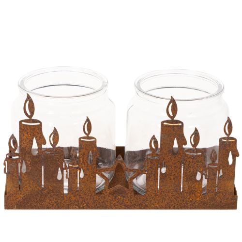 Lanterne en métal avec insert en verre, finition métal rouillé, porte-bougie décoratif, 21,5 cm | Floristik24.fr