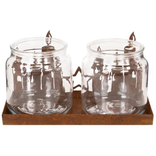 Lanterne en métal avec insert en verre, finition métal rouillé, porte-bougie décoratif, 21,5 cm | Floristik24.fr