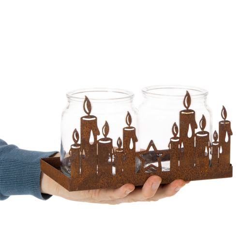 Lanterne en métal avec insert en verre, finition métal rouillé, porte-bougie décoratif, 21,5 cm | Floristik24.fr