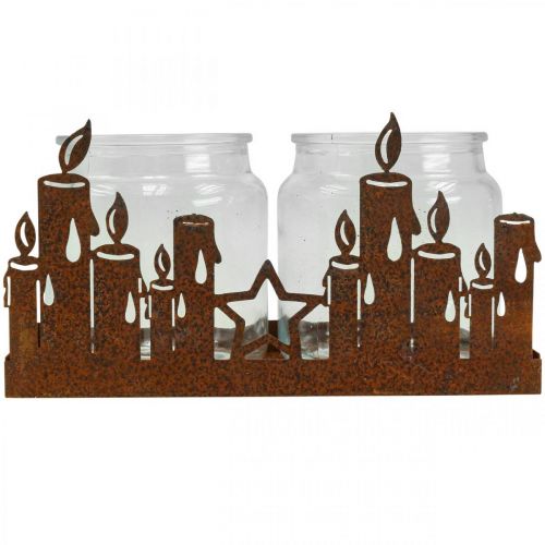 Article Lanterne métal insert verre patiné bougies décoratives 21.5cm