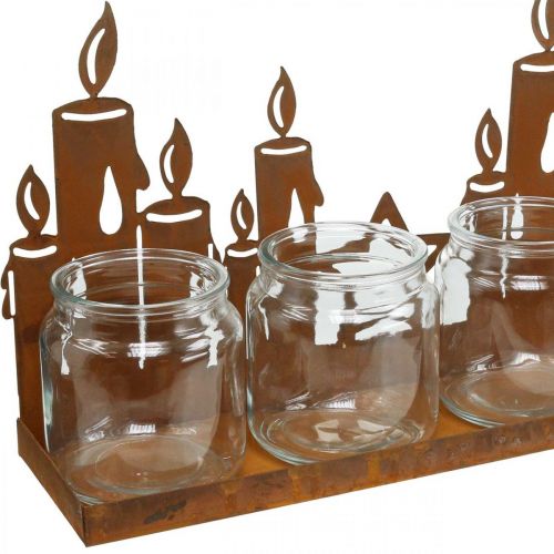 Article Lanterne métal insert verre patiné bougies décoratives L41cm