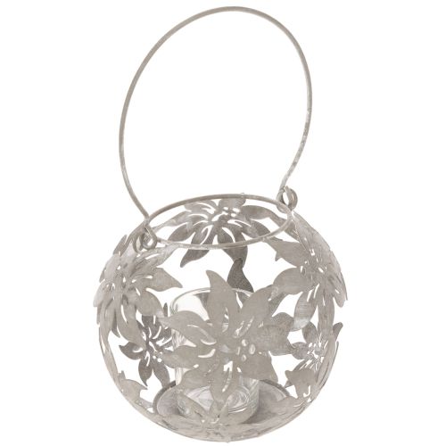 Photophore suspendu en métal gris avec motif floral Ø14 cm H13 cm acheter | Floristik24.fr