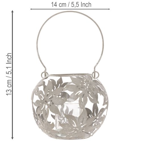 Photophore suspendu en métal gris avec motif floral Ø14 cm H13 cm | Floristik24.fr