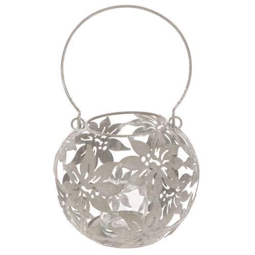 Photophore suspendu en métal gris avec motif floral Ø14 cm H13 cm | Floristik24.fr