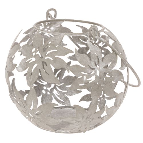 Photophore suspendu en métal gris avec motif floral Ø14 cm H13 cm | Floristik24.fr