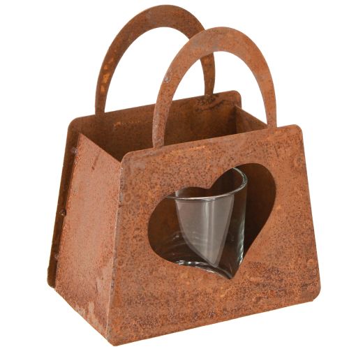 Lanterne sac en métal rouille avec insert en verre H15cm 2pcs