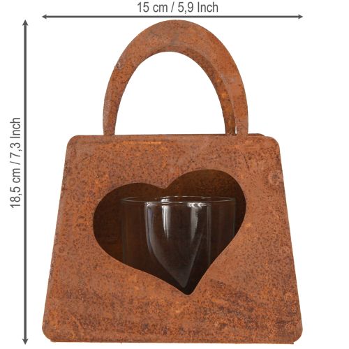 Article Lanterne sac en métal rouille avec insert en verre H15cm 2pcs