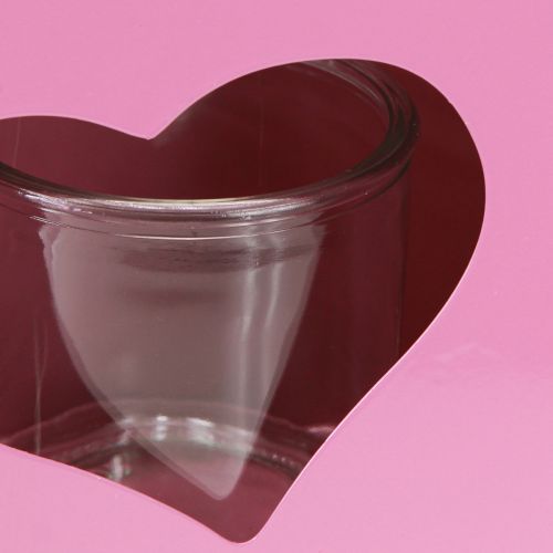 Article Lanterne sac en métal avec insert en verre coeur rose H26cm